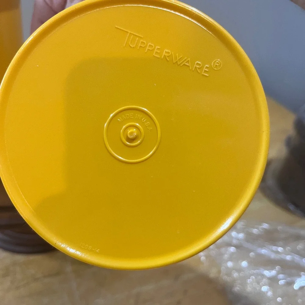 Vtg 70s Tupperware Servalier Canister Set Yellow Orange Floral Retro MCM 2pc